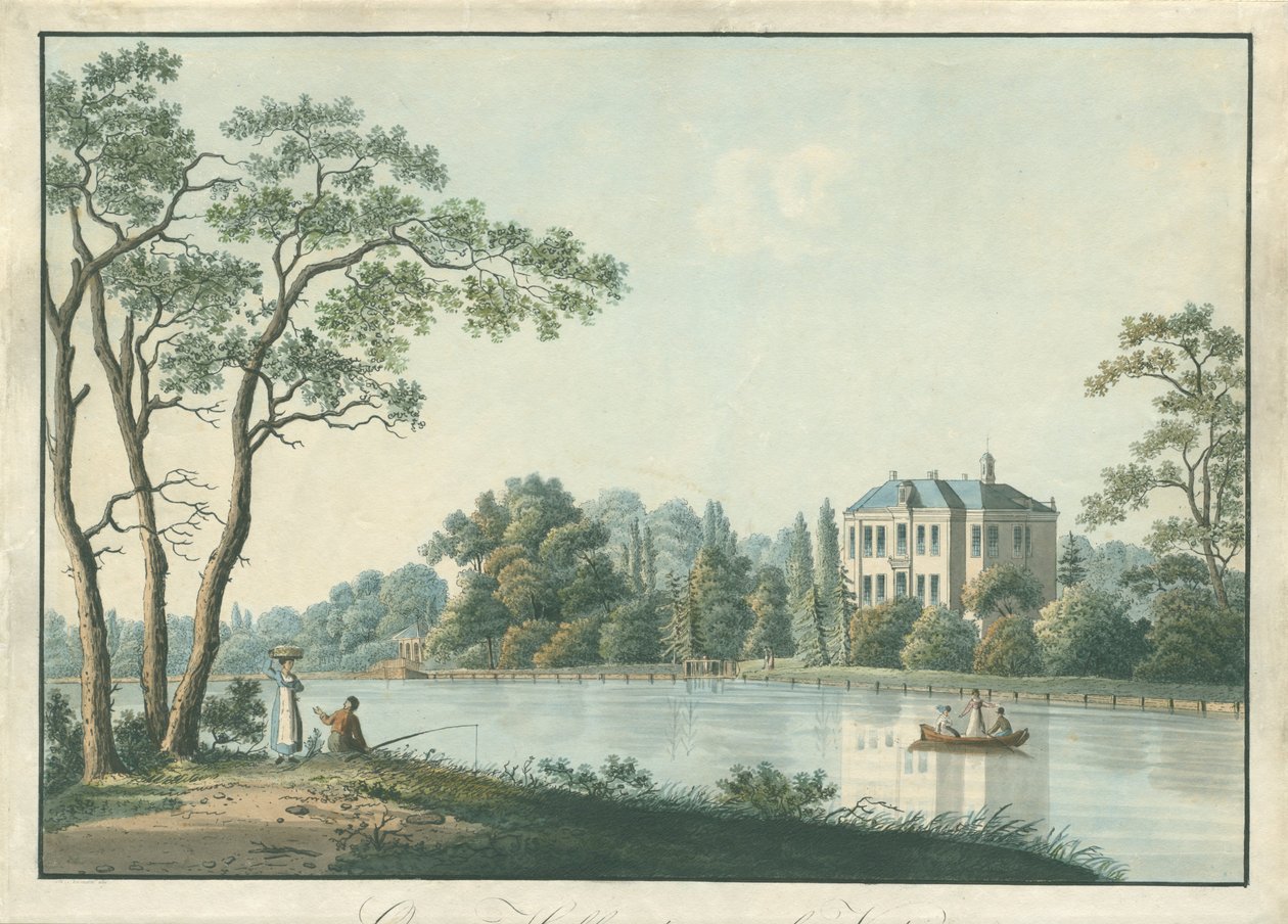Gezicht op huis Over Holland met theekoepel aan de Vecht te Nieuwersluis door Pieter Bartholomeusz. Barbiers