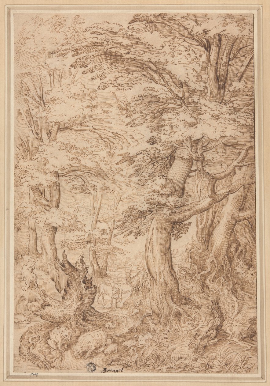 Boslandschap met wilde dieren door Pieter Bruegel the Elder