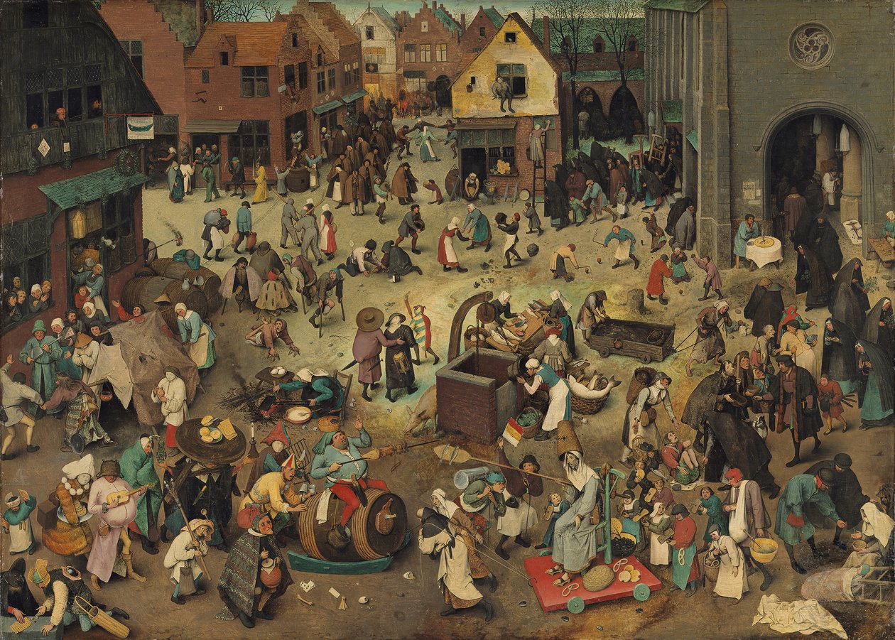 Duits: Kampf zwischen Fasching und Fasten De strijd tussen carnaval en vasten door Pieter Brueghel the Elder