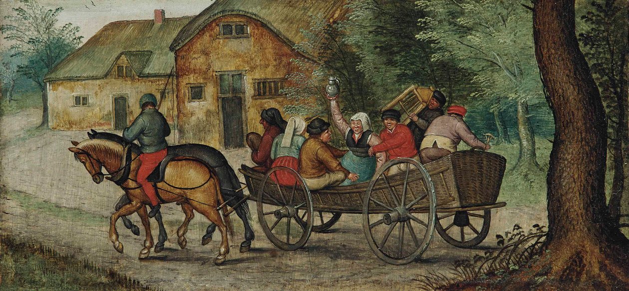 Dutch: Boeren in een wagen Peasants in an Open Wagon door Pieter Brueghel the Younger