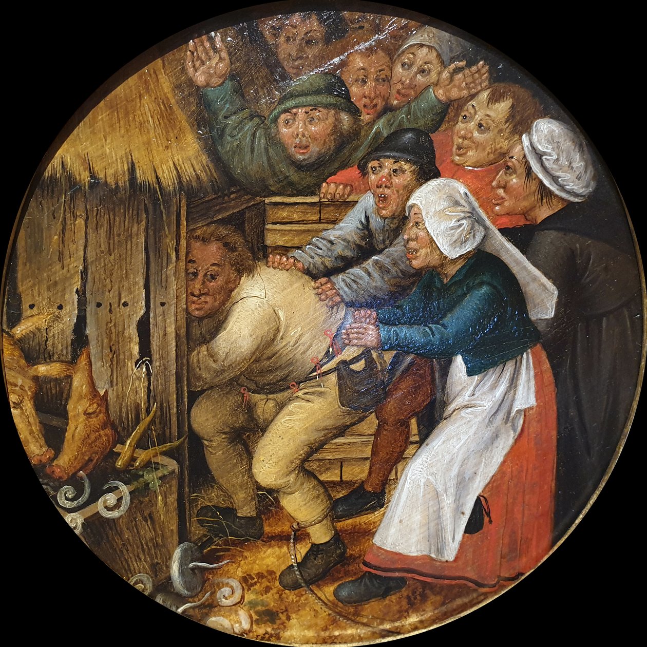 De dronkaard duwde de varkensstal in door Pieter Brueghel the Younger