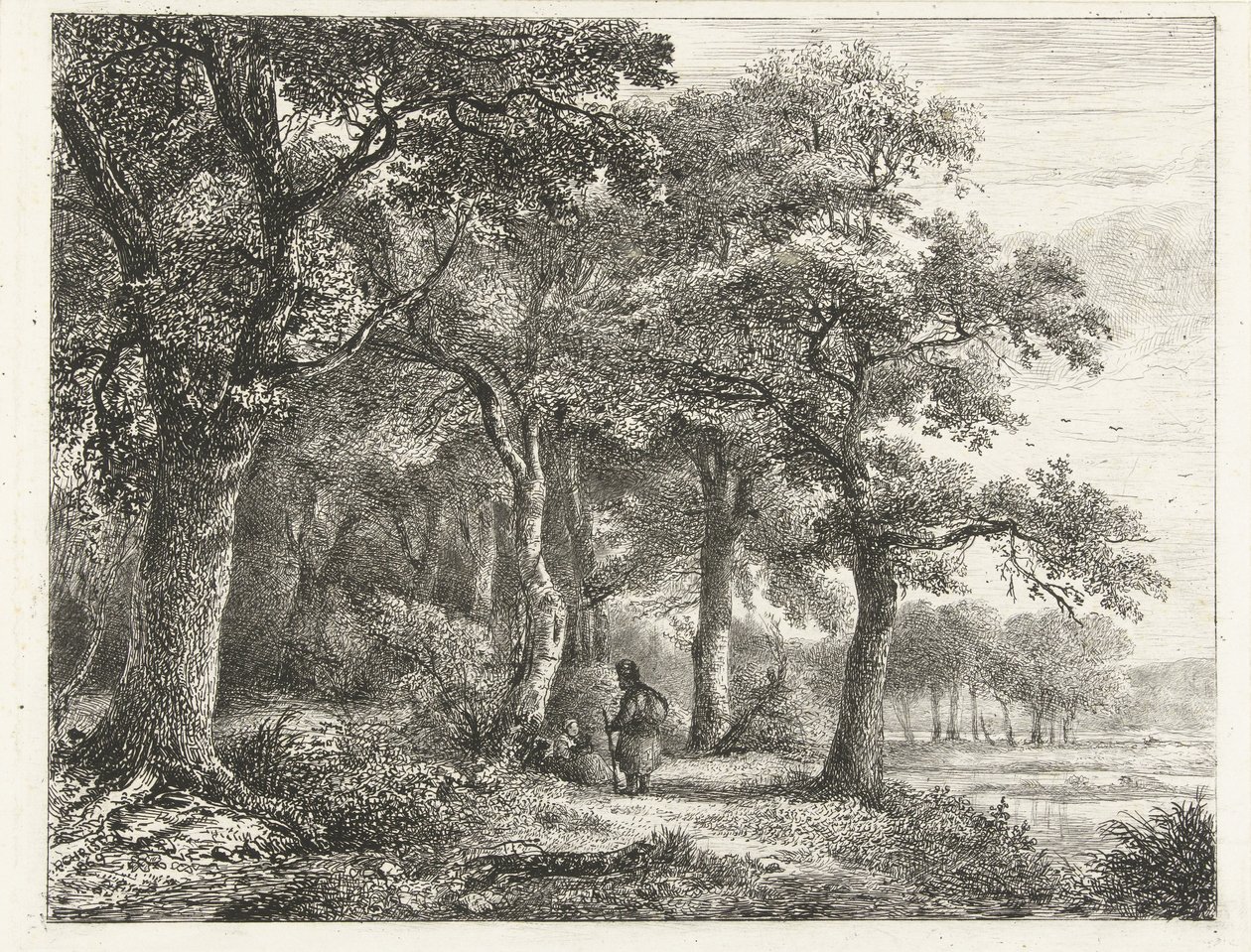 Boslandschap met man met rugzak door Pieter Casper Christ