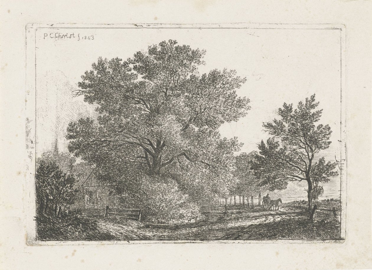 Landschap met grote boom door Pieter Casper Christ