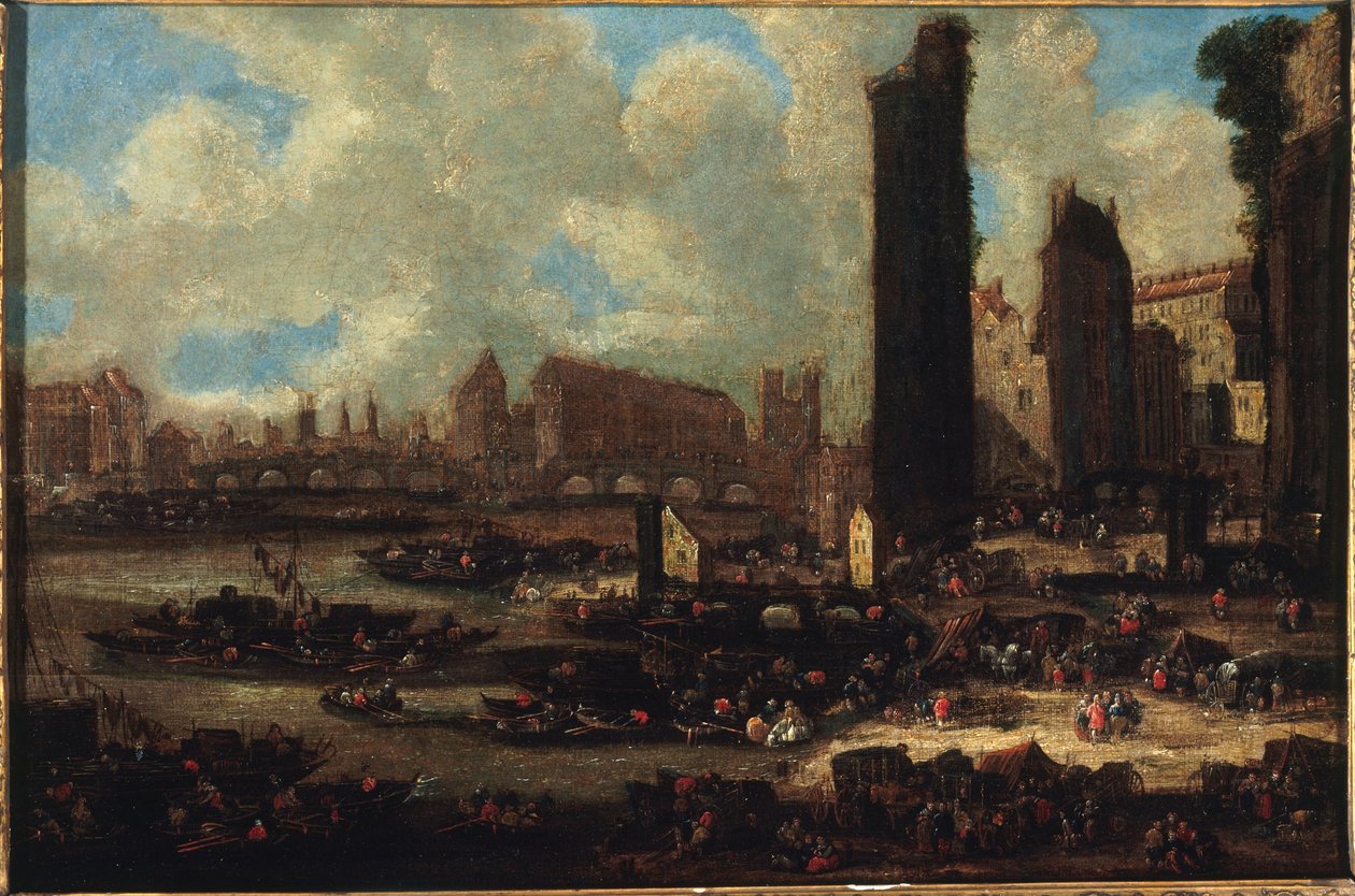 Le Pont-Neuf, la Cité, la Tour en de Porte de Nesle door Pieter Casteels