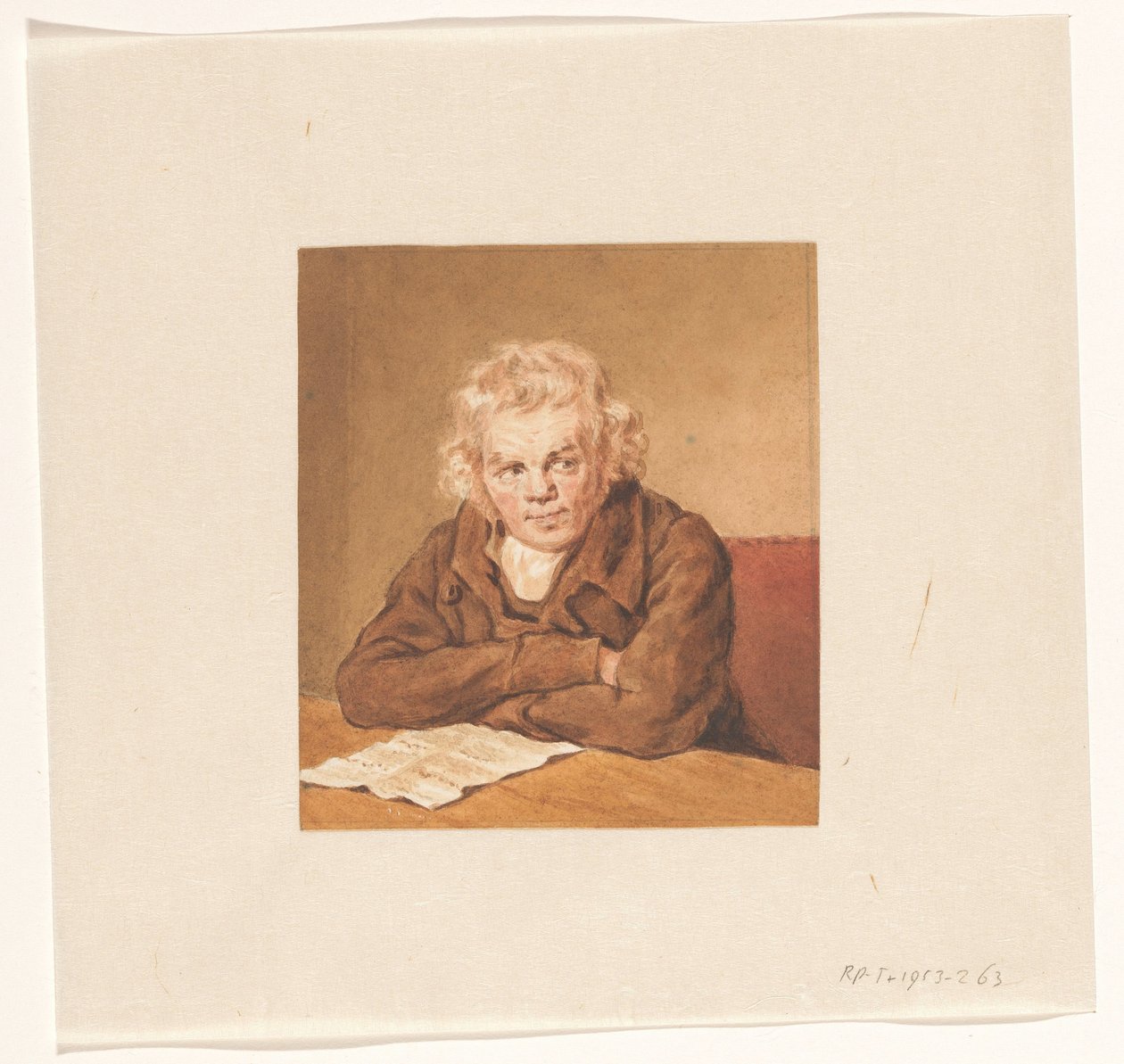 Portret van Lourens van Schaick, zittend lezend aan tafel door Pieter Christoffel Wonder
