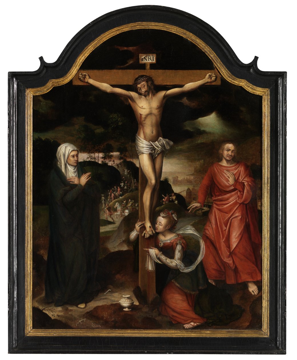 Christus aan het kruis met de Maagd, Sint Johannes en Maria Magdalena door Pieter Claeissens