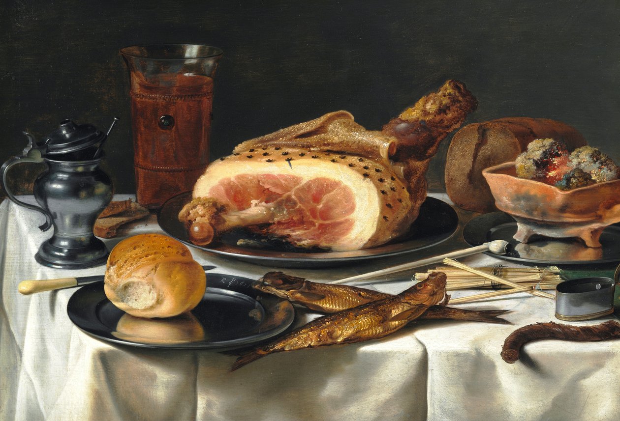 Stilleven met ham door Pieter Claesz