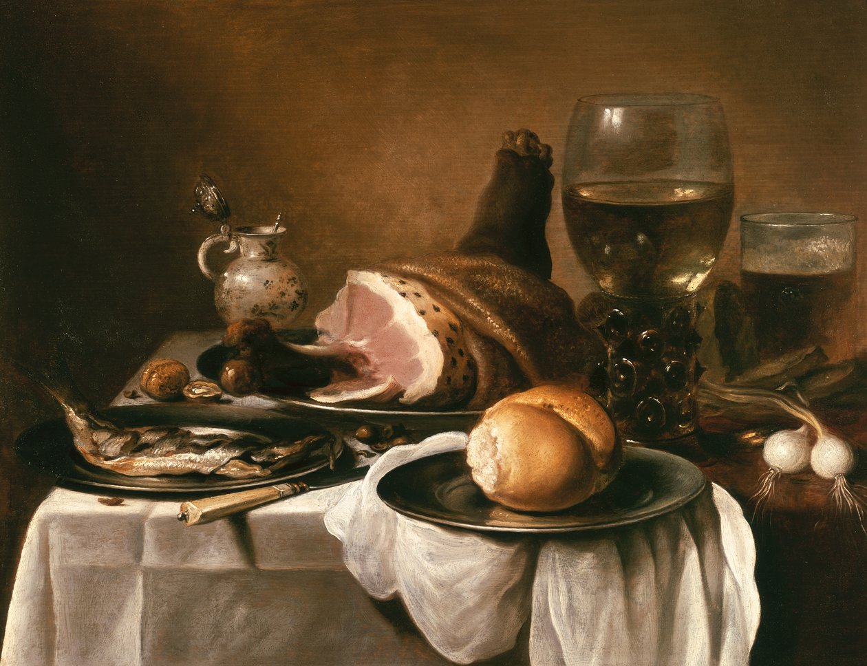 Stilleven met ham door Pieter Claesz