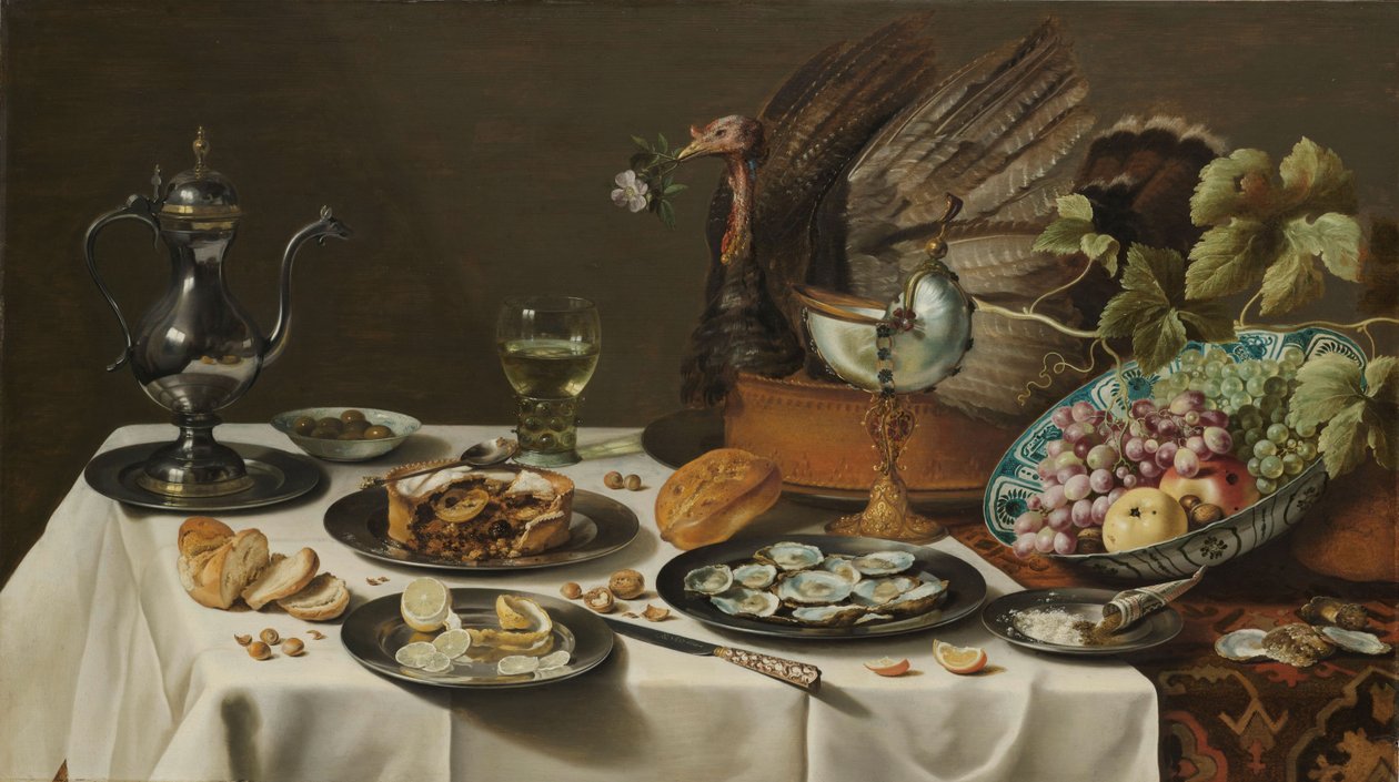 Stilleven met een Kalkoenpastei door Pieter Claesz