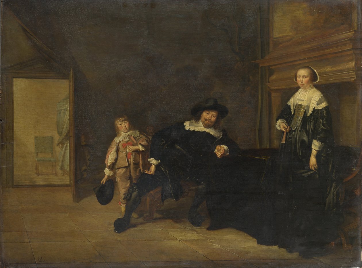 Portret van een man, een vrouw en een jongen in een kamer, 1640 door Pieter Codde