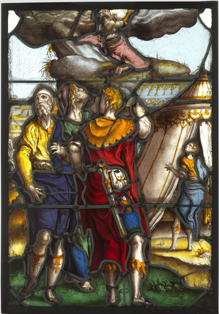Ruit met voorstelling van Mozes op de berg Sinaï door Pieter Coecke van Aelst (I) (circle of)