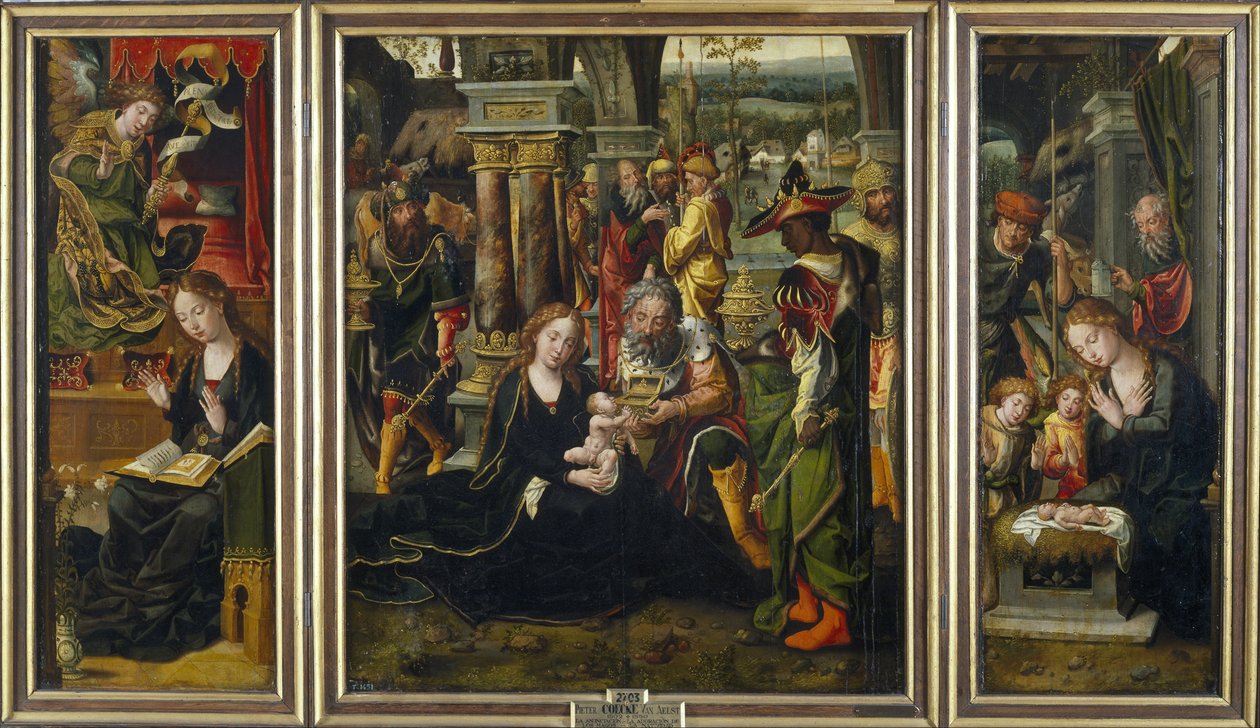 De Annunciatie. De Aanbidding door de Wijzen. De Aanbidding door de Herders, tweede kwart van de 1 door Pieter Coecke van Aelst