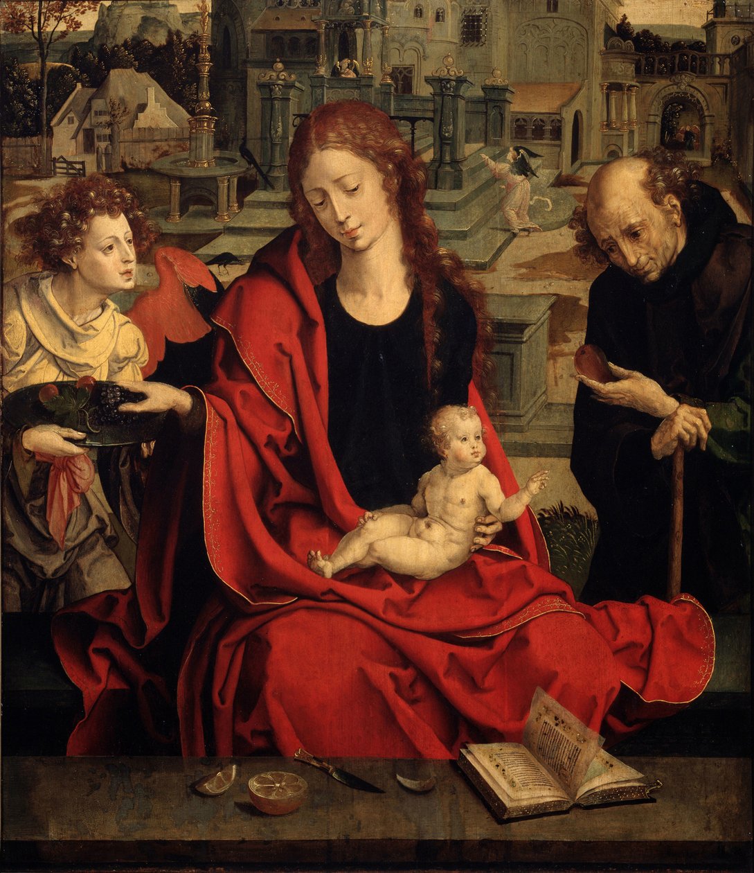 De Heilige Familie met een Engel door Pieter Coecke van Aelst