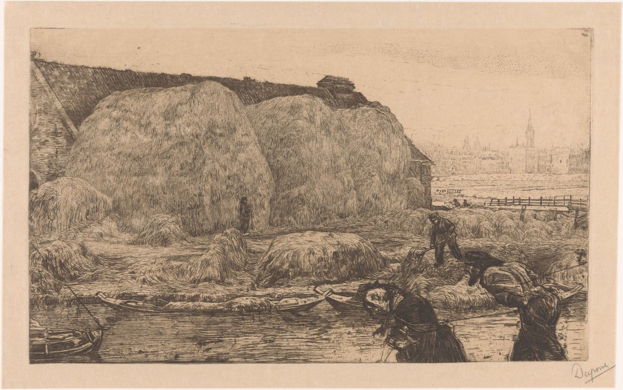 Boerderij met hooischelven aan het Jaagpad in Amsterdam door Pieter Dupont (signed by artist)
