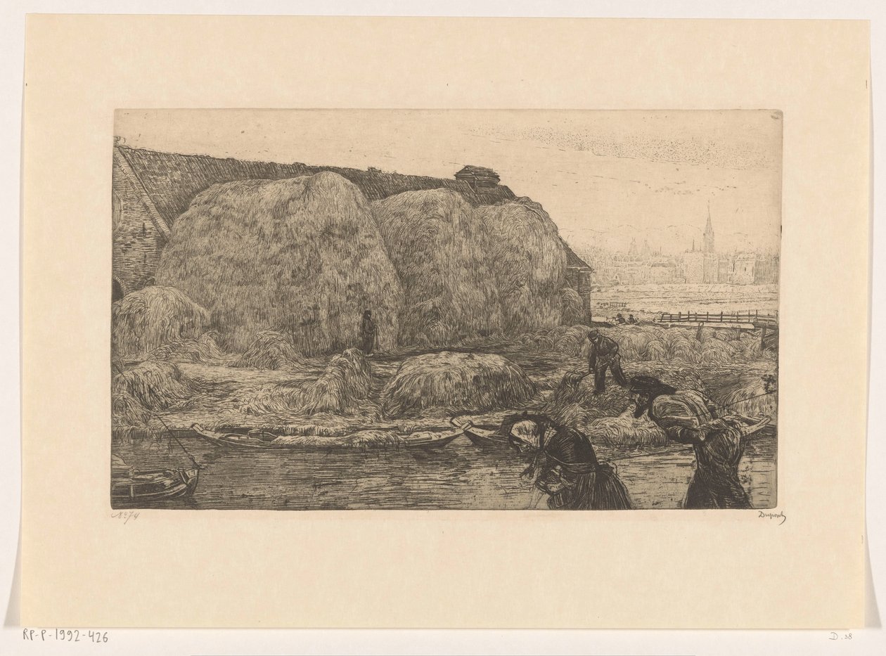 Boerderij met hooischelven aan het Jaagpad in Amsterdam door Pieter Dupont (signed by artist)
