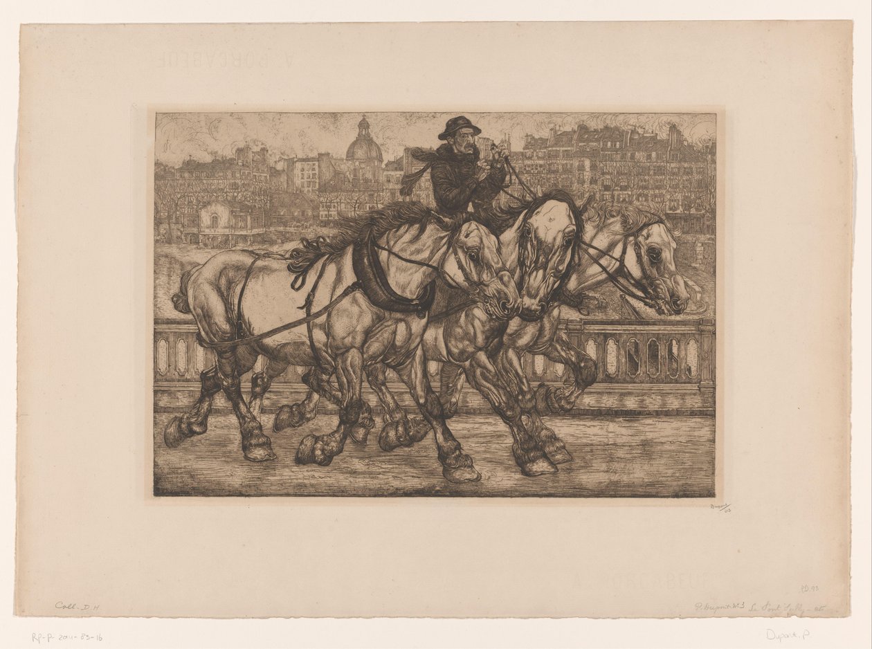Paarden op de Pont Sully in Parijs door Pieter Dupont (signed by artist)