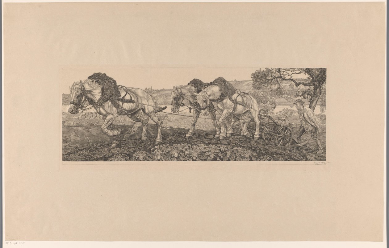 Ploegende paarden door Pieter Dupont (signed by artist)