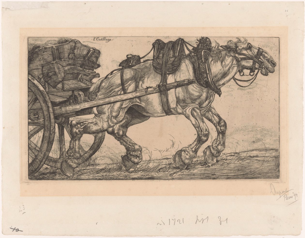 Trekpaard voor een kar door Pieter Dupont (signed by artist)