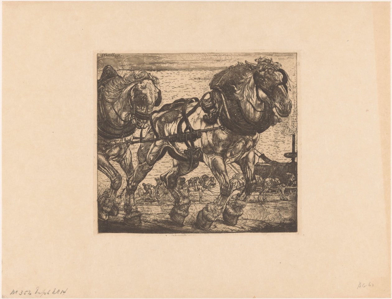 Trekpaarden bij de Seine in Parijs door Pieter Dupont