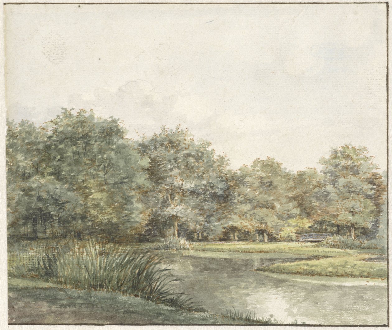 Landschap met bomen aan het water door Pieter Ernst Hendrik Praetorius
