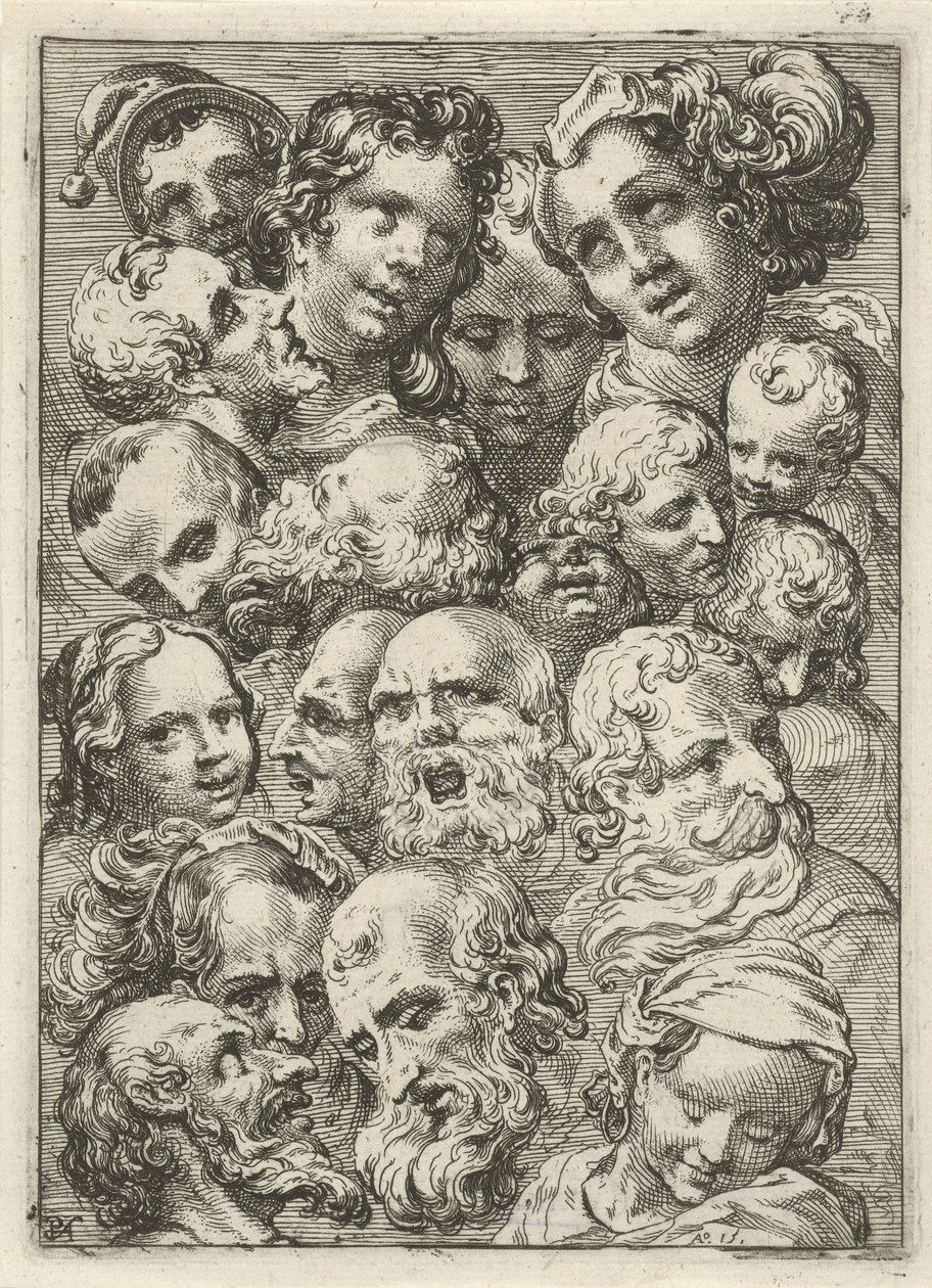 Studieblad met negentien hoofden door Pieter Feddes van Harlingen