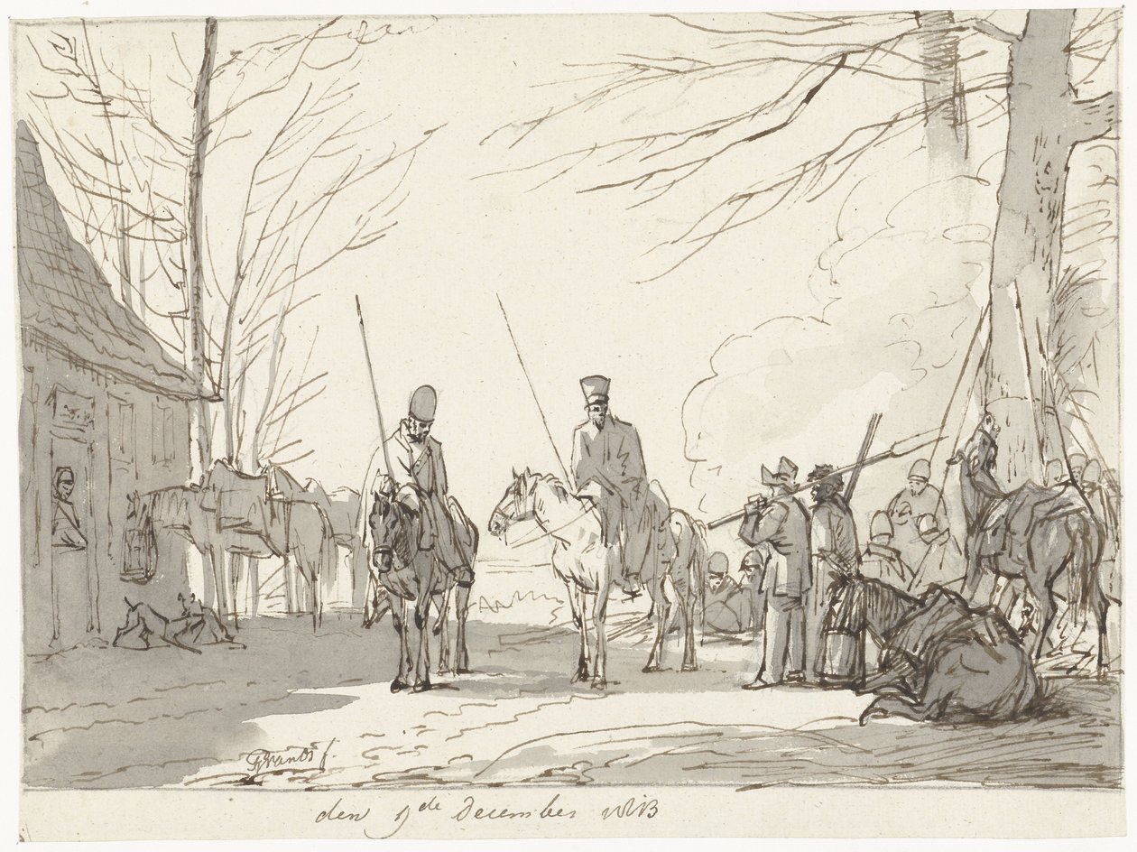 Bivak der kozakken, 9 december 1813 door Pieter Gerardus van Os (signed by artist)