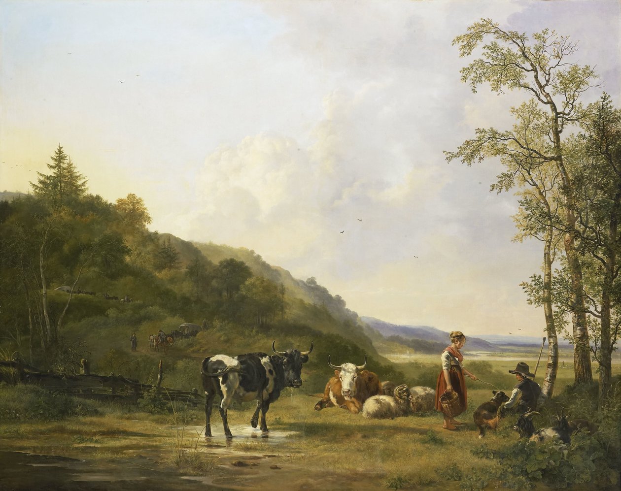 Landschap met herders en vee door Pieter Gerardus van Os
