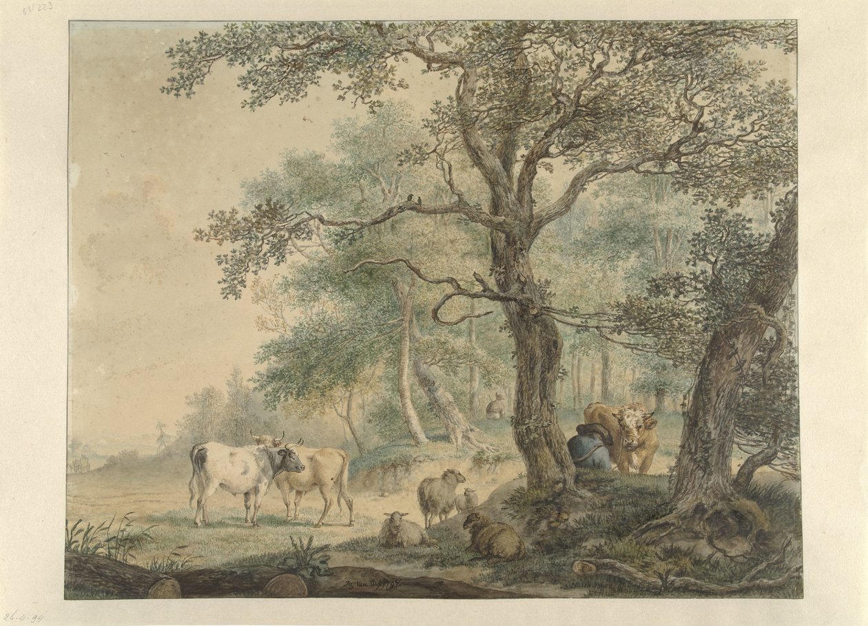 Landschap met twee herders met vee door Pieter Gerardus van Os