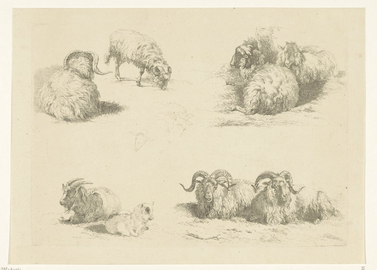 Vier voorstellingen met schapen en geiten door Pieter Gerardus van Os