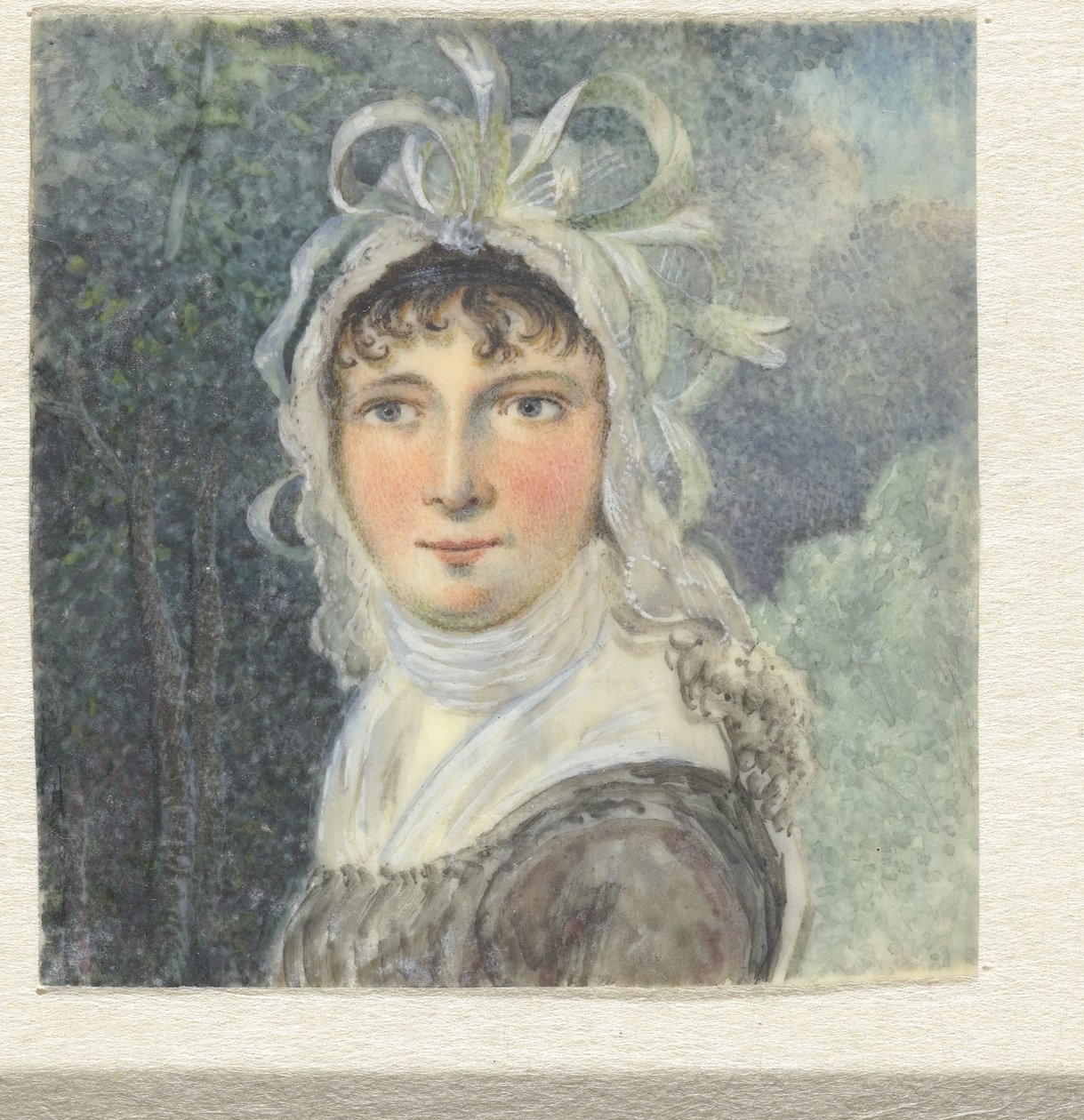 Vrouwenportret met een muts met strikken door Pieter Gerardus van Os