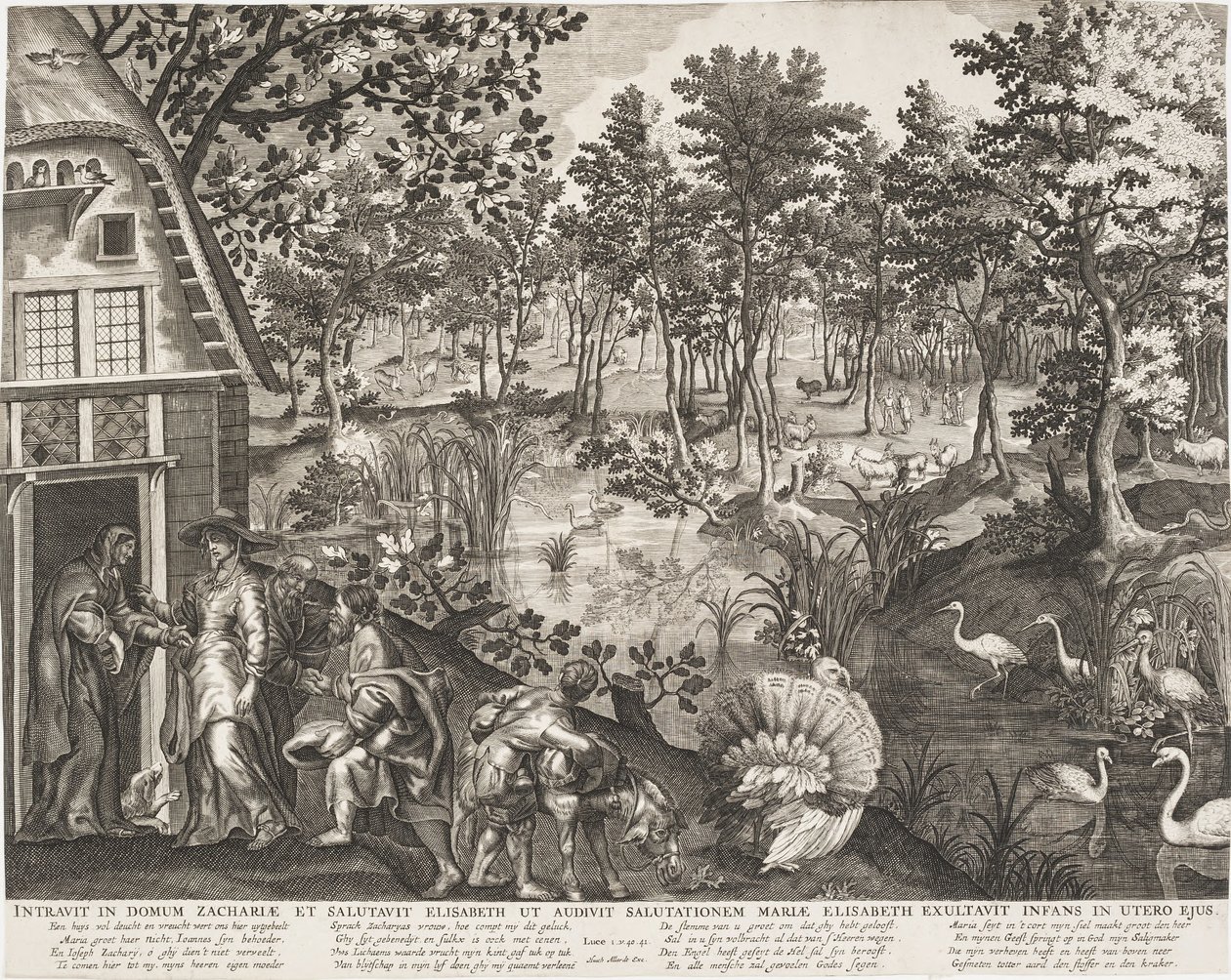 De Visitatie in een bosrijk landschap door Pieter II de Jode