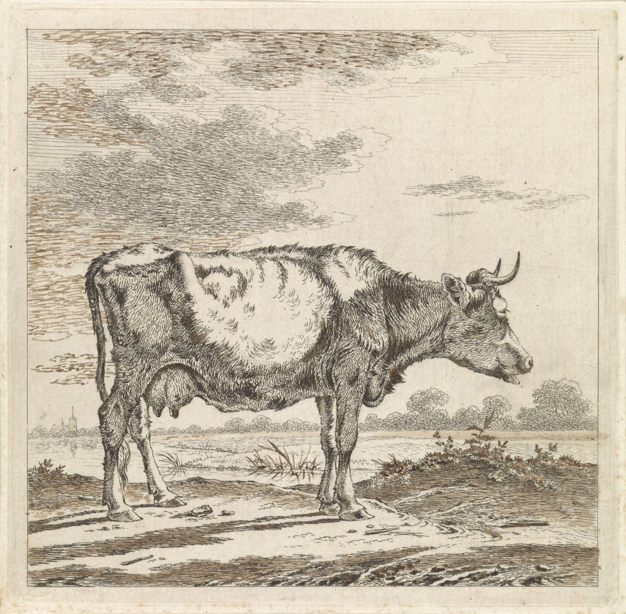 Landschap met koe aan waterkant door Pieter Janson