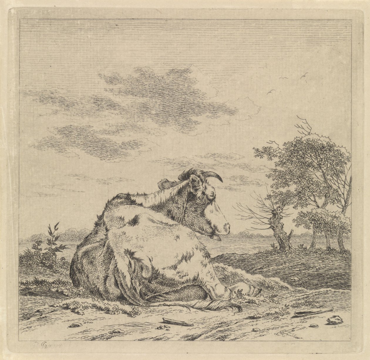 Landschap met liggende koe door Pieter Janson