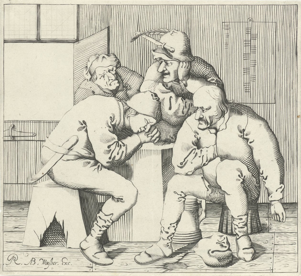 Vier mannen rond een tafel door Pieter Jansz Quast (possibly)