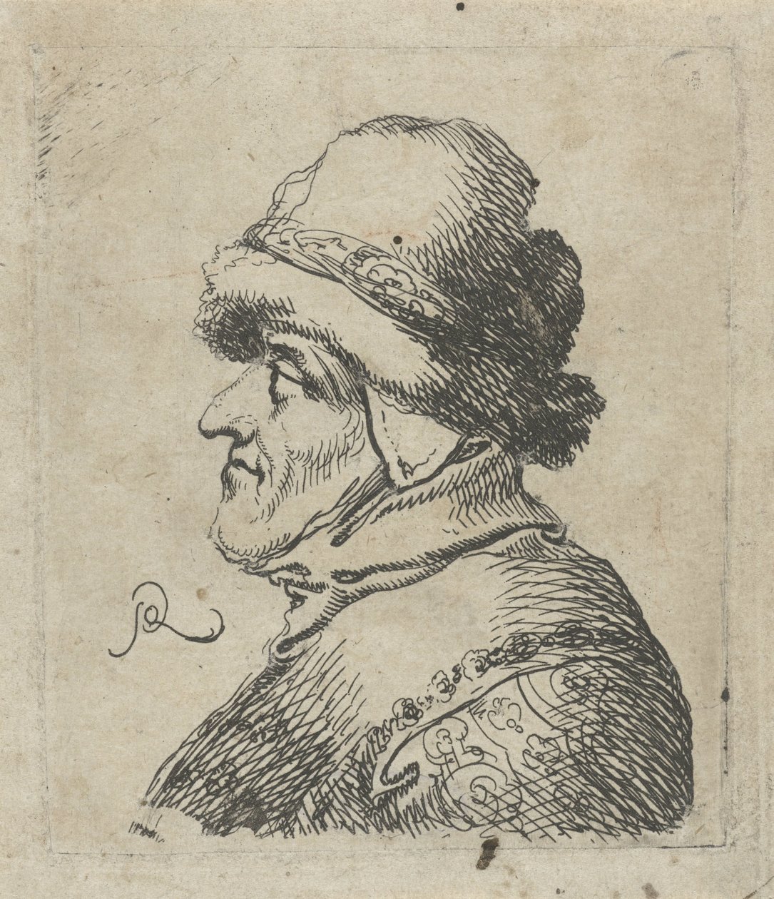 Kop van een oude man met muts door Pieter Jansz Quast