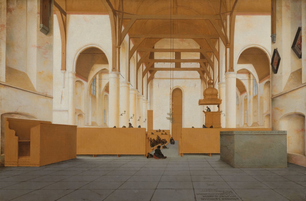 Interieur van de Sint-Odulphuskerk in Assendelft (detail) door Pieter Jansz Saenredam