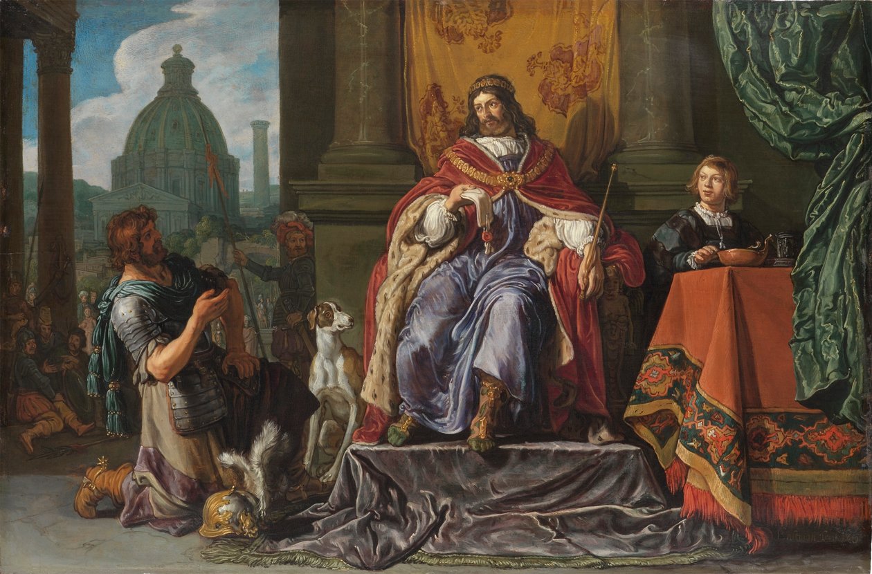 David geeft Uria een brief voor Joab door Pieter Lastman