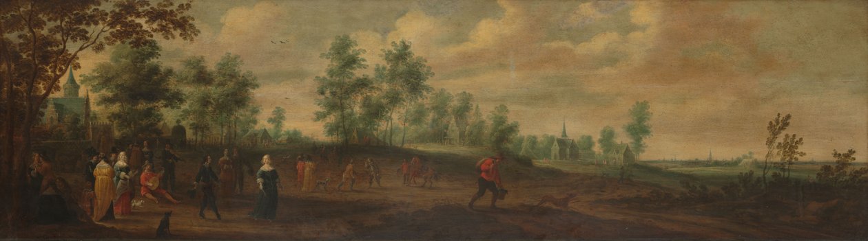 Landschap met een dansend paar door Pieter Meulener