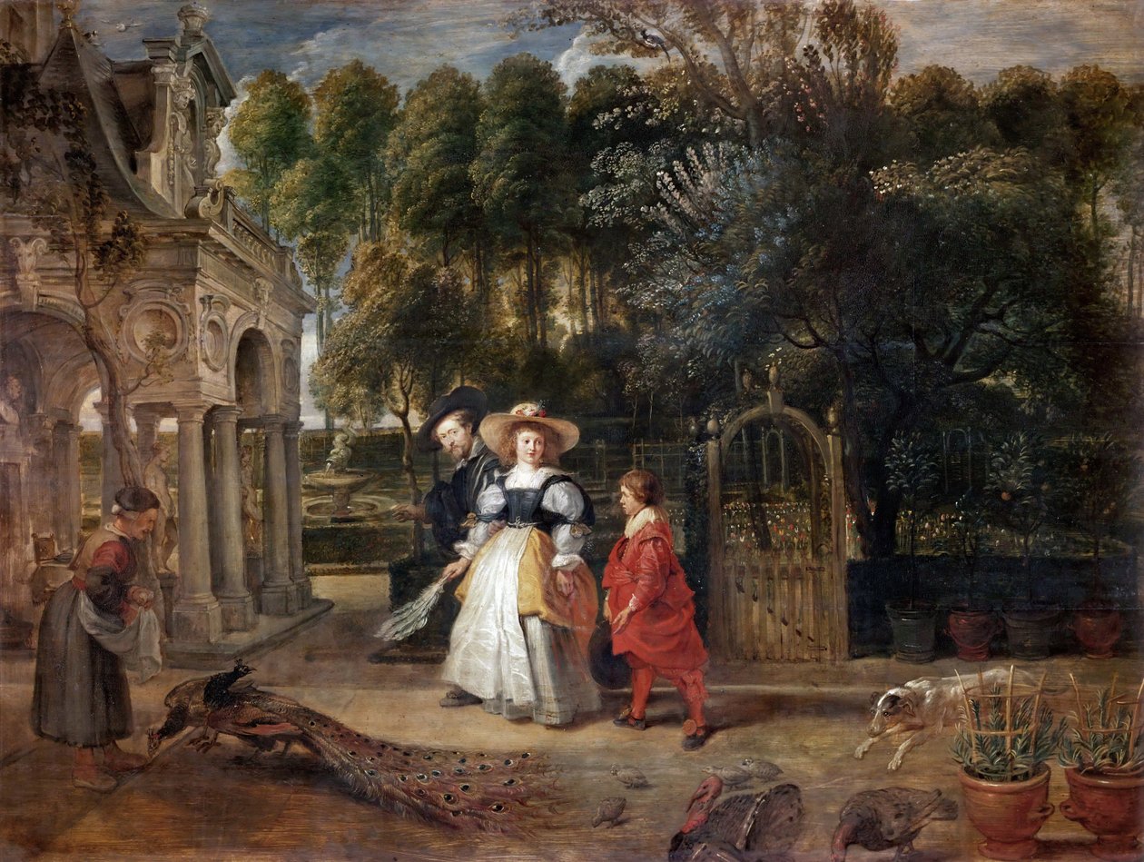 Rubens en Helene Fourment in de tuin, ca. 1631 door Peter Paul Rubens