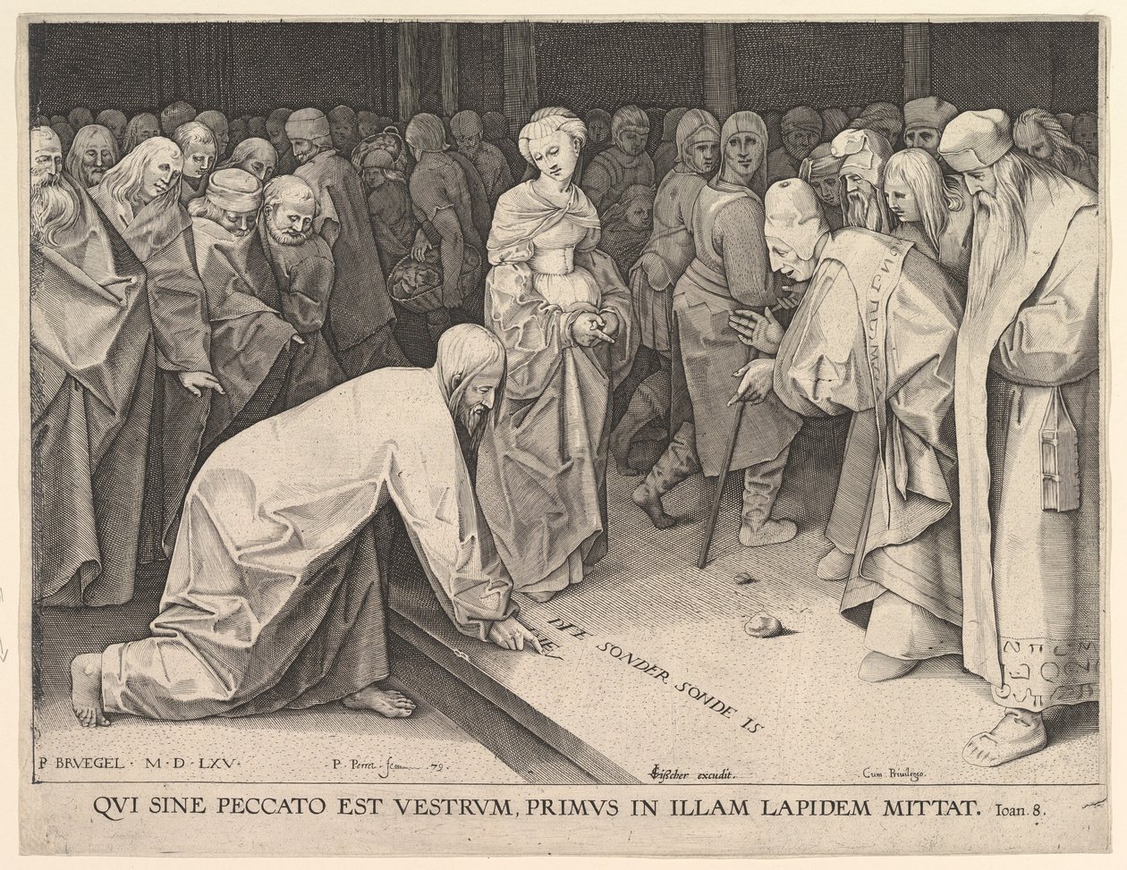 Christus en de overspelige vrouw, 1579 door Pieter Perret