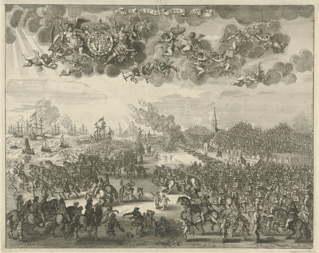 Vertrek van Karel II uit Scheveningen naar Engeland, 1660 door Pieter Philippe