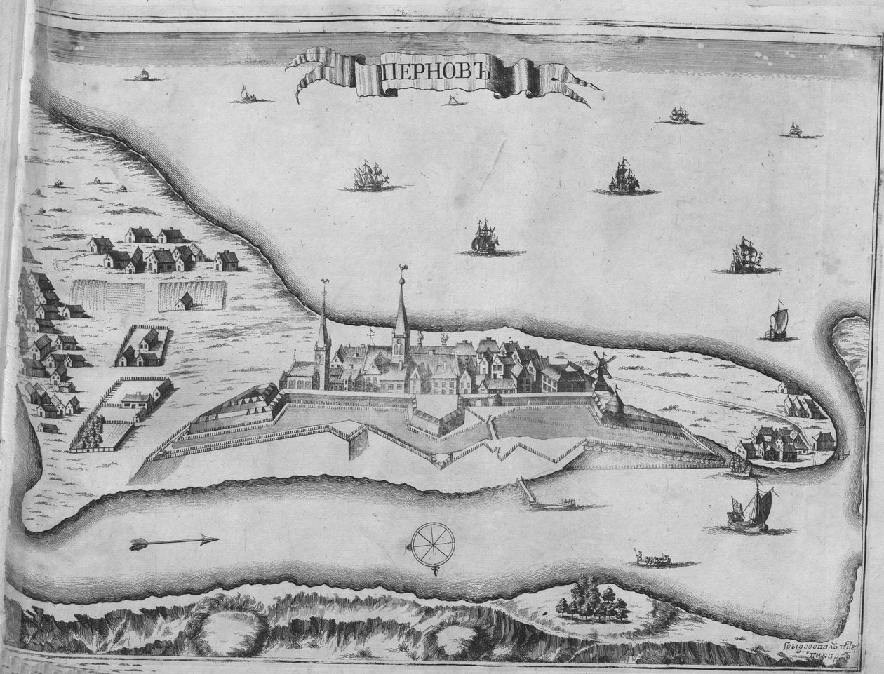 Uitzicht op het beleg van Pärnu in augustus 1710, 1715 door Pieter Pickaert