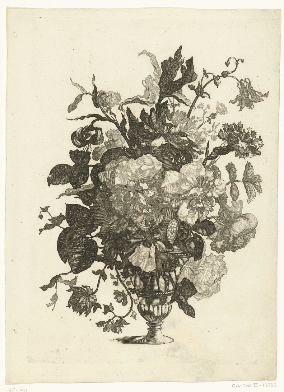 Glazen vaas met bloemen door Pieter Schenk (I)