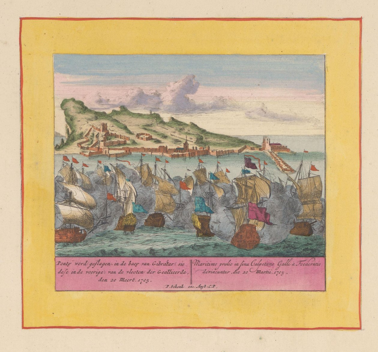 Zeeslag bij Gibraltar, 1705 door Pieter Schenk (I)
