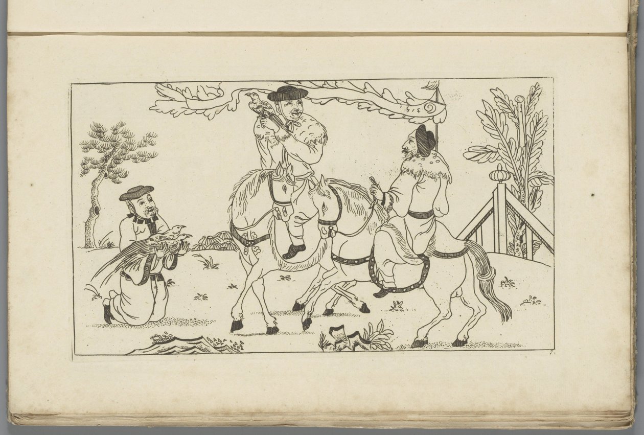 Chinees landschap met twee ruiters door Pieter Schenk (II)