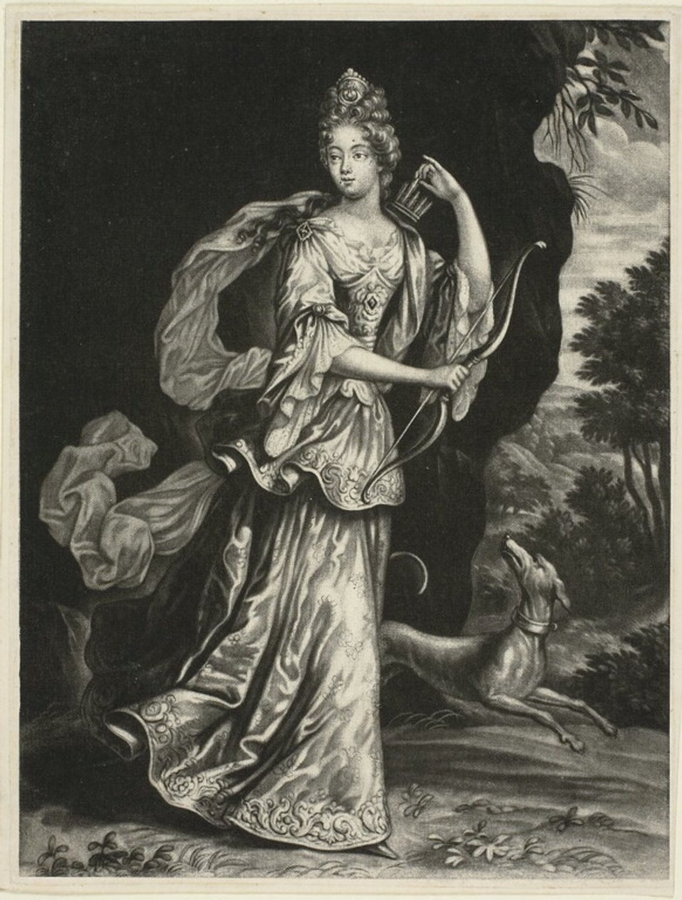 Anne Catharine Mouy, gravin van Broglia, als de godin Diana door Pieter Schenk