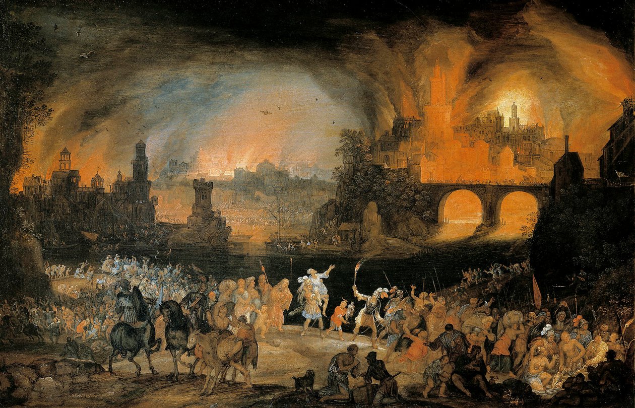De brand van de stad Troje door Pieter Schoubroeck