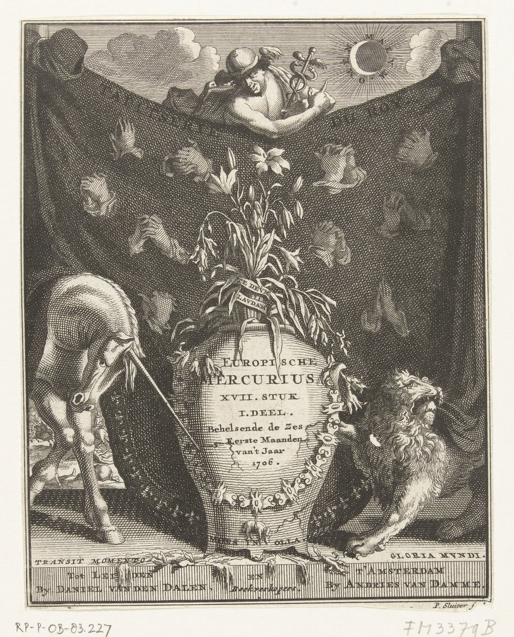 Titelpagina voor de Europische Mercurius voor het jaar 1706 door Pieter Sluyter