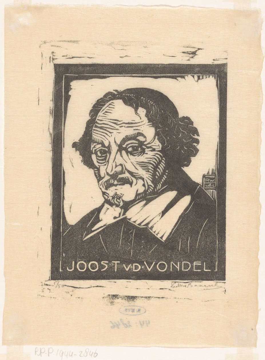 Portret van Joost van den Vondel door Pieter Willem van Baarsel (signed by artist)