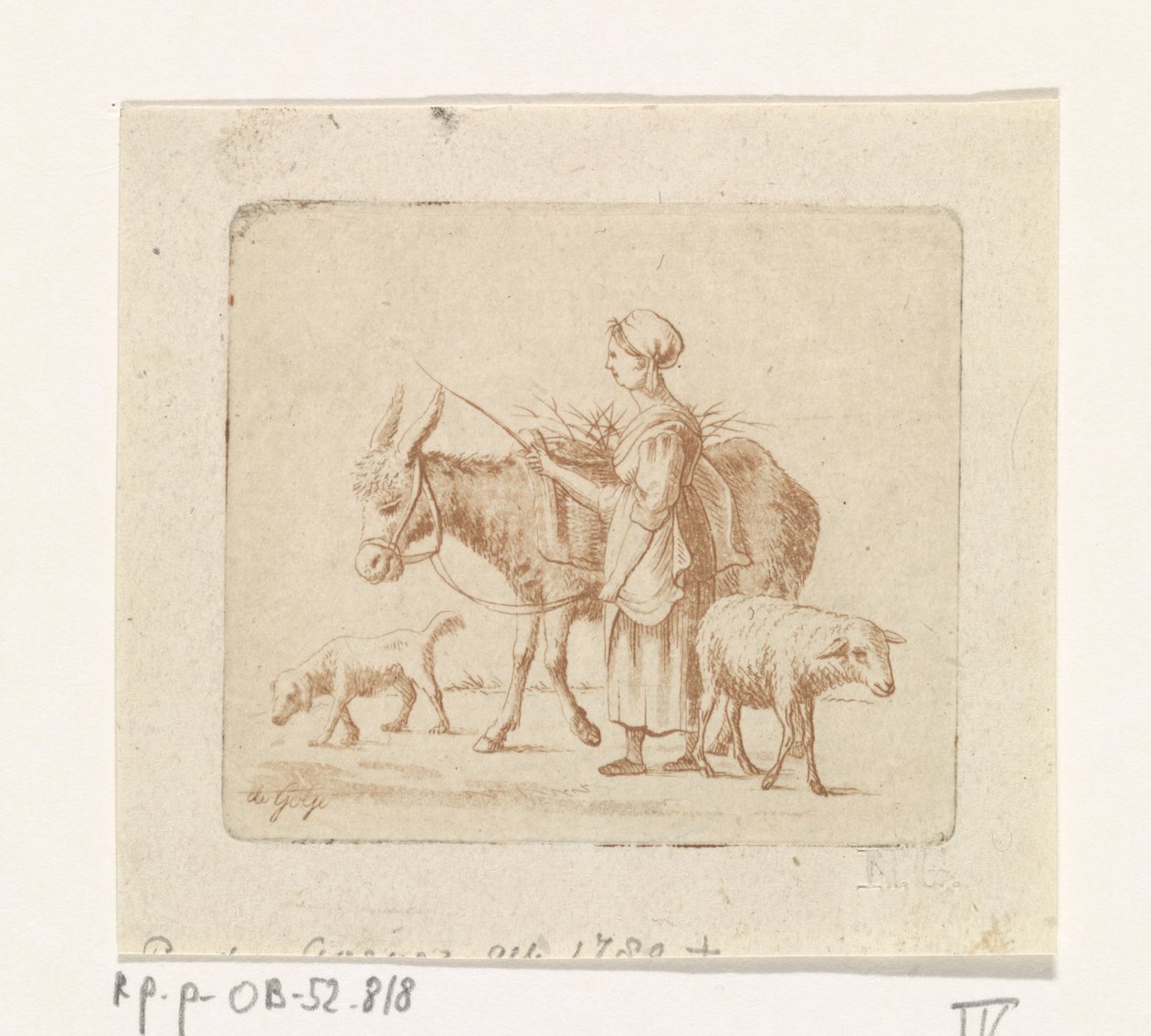 Herderin met muilezel, schaap en hond door Pieter de Goeje